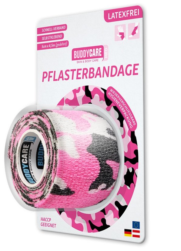 Náplasť BUDDYCARE 5cm x 4,5m ružový maskovací vzor 1 ks