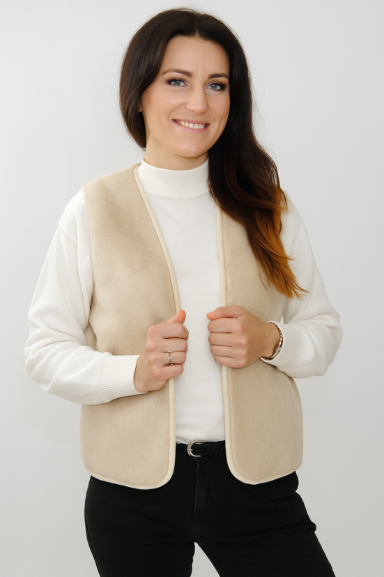 Dámska vlnená vesta - Merino + ťavia vlna, svetlá - Veľkosť: XXL
