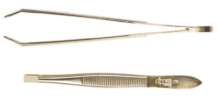 Pinzeta rovná, lomená, pozlátená 8 cm NIPPES Solingen