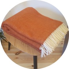 Vlnená deka so strapcami – 100% vlna, 500 g/m2, oranžová