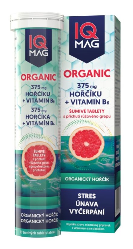 IQ Mag ORGANIC Magnesium + B6 (organický horčík) 13 šumivých tabliet