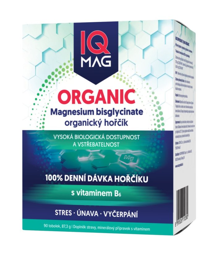 IQ Mag ORGANIC Magnesium + B6 (organický horčík) 90 kapsúl