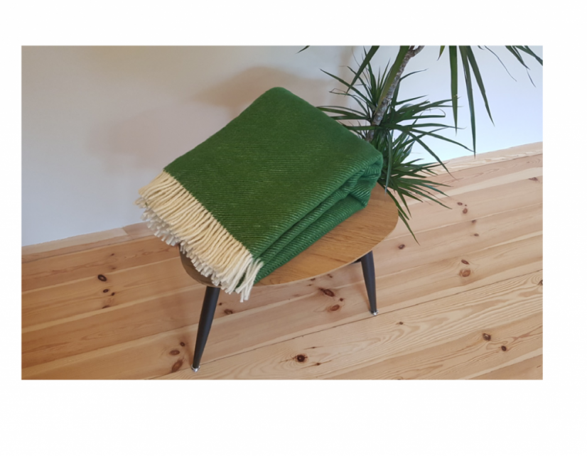 Vlnená deka so strapcami – novozélandská vlna, 500 g/m2, zelená