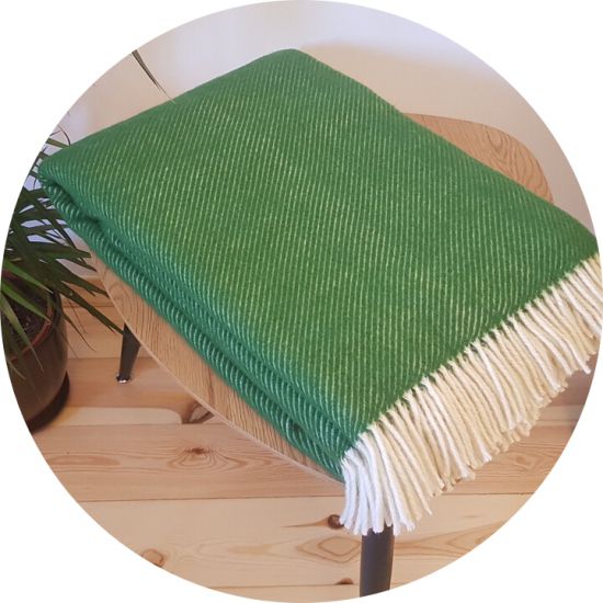 Vlnená deka so strapcami – novozélandská vlna, 500 g/m2, zelená - Veľkosť: 160 x 200 cm